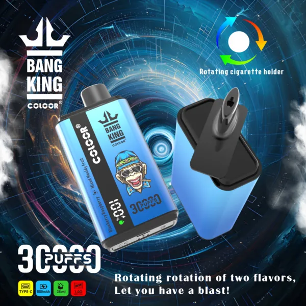 Bang-King-30000-Puffs-Disposable-Vape.webp Bang King 30000 Puffs Disposable Vape – Dual Taste, 36ml, 1.0Ω Mesh, LED Screen, Type-C Rechargeable