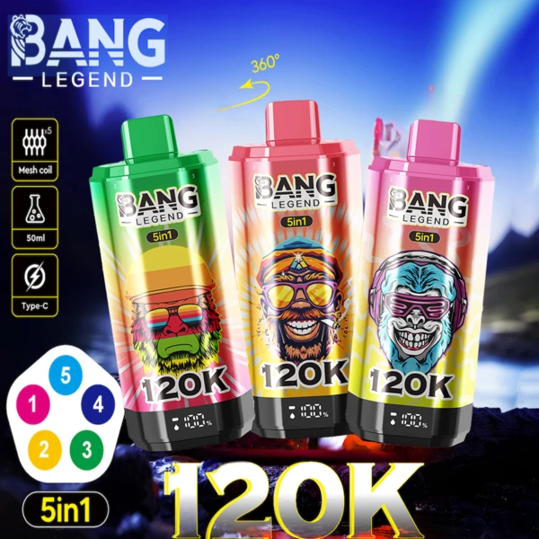 Bang-Legend-120K.webp Bang Legend 120K 5-in-1 Flavors Disposable Vape | 120,000 Puffs – Ultimate Multi-Flavor Experience