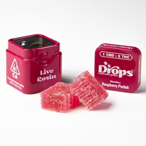 Drops | Raspberry 1:2 | THC Bomb | Live Rosin Infused Jellies 100mg