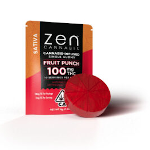Zen Cannabis 100mg Fruit Punch | Fast Acting Single Sativa Gummy |