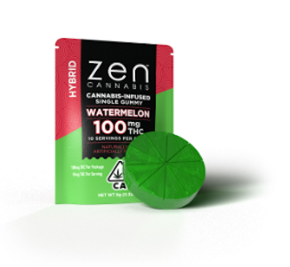 Zen-Cannabis-Watermelon-Singlr-46781111-5de6-4312-833b-c66d45656ce0.png Zen Cannabis 100mg | Watermelon | Fast Acting Single Hybrid Gummy |