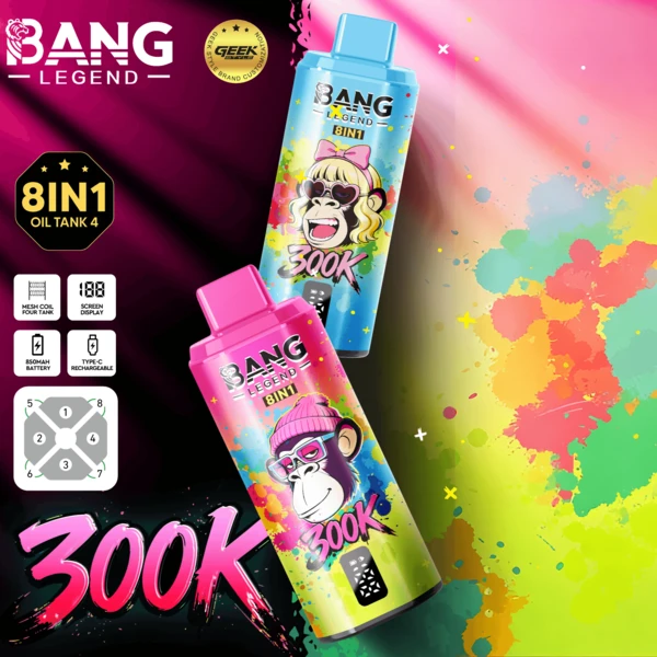 bang-legend-geek-300k-main-picture-show.webp Bang Legend 300K 8-in-1 Flavors Disposable Vape – Ultimate Multi-Flavor 300,000 Puffs Experience
