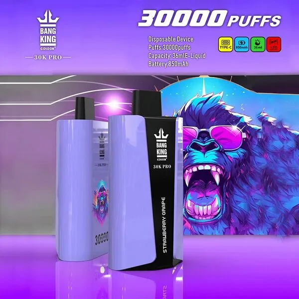 bangking-30k-pro-30000-puffs-disposable-vape.webp Bangking 30K Pro 30000 Puffs Disposable Vape – 36ml E-Liquid, 1.0Ω Mesh, 850mAh, Type-C Rechargeable